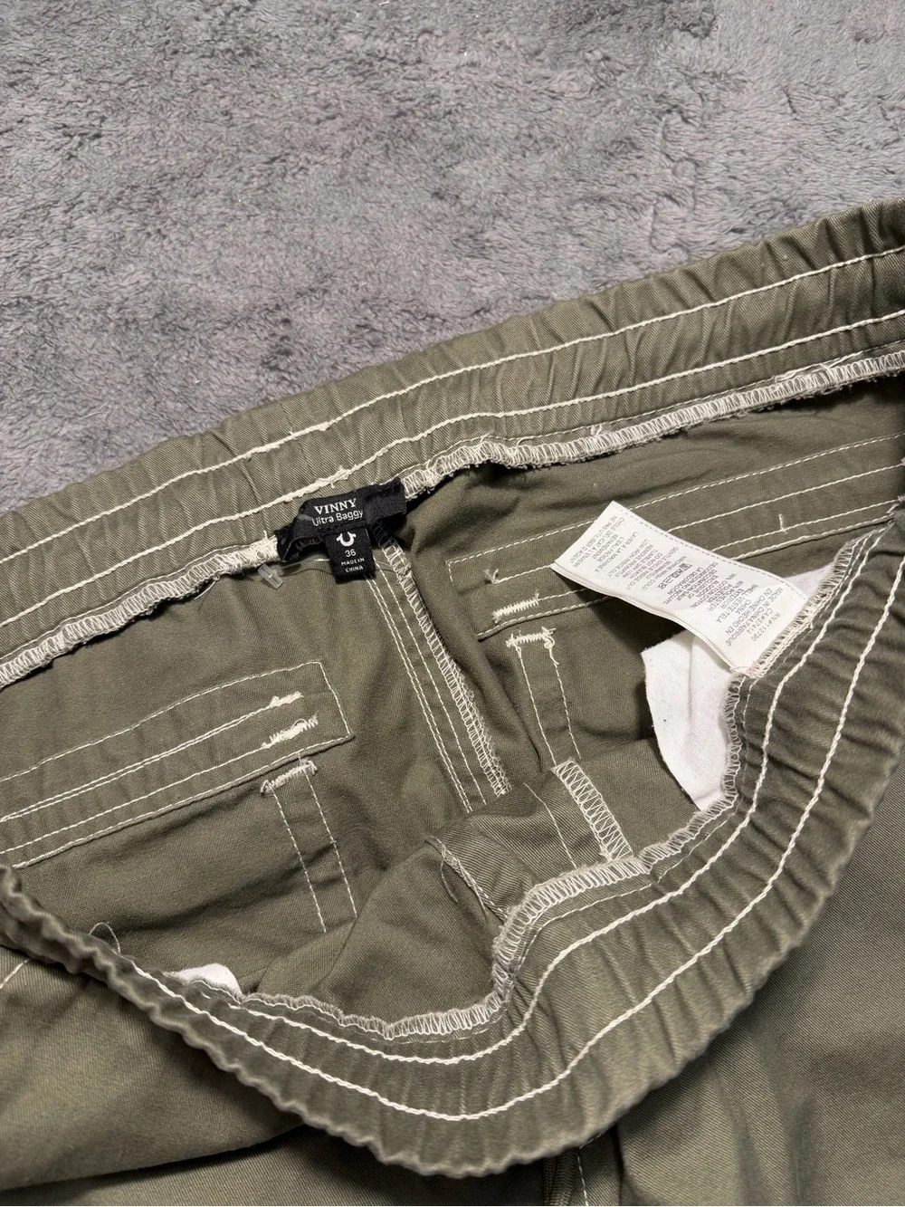 True Religion Double Knee Men's Green Carpenter Pants Baggy Drawstring Wide Leg